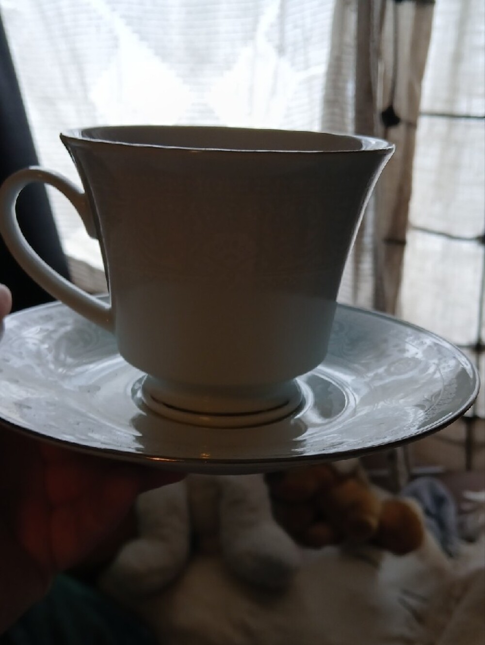 White Porcelain Teacup and Saucer Set - Elegant White Ceramic Dinnerware - Picture 2 of 7